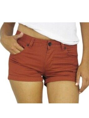 Dear John Womens Denim Classic Fit Mid Rise Chino Shorts Rolled Hem Size 28 Red